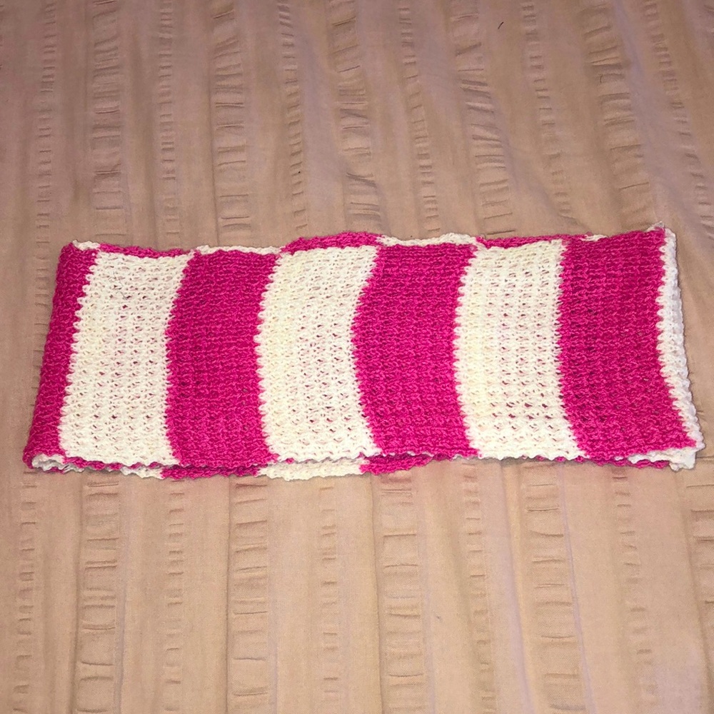 Girls Pink/White Striped Knit Scarf